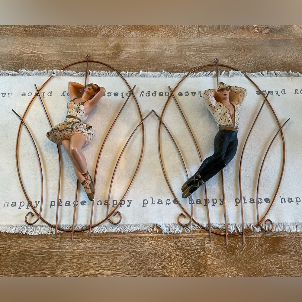 Vintage 1950’s Chalk Ware Dancer Wall  Figures/ Metal Frames